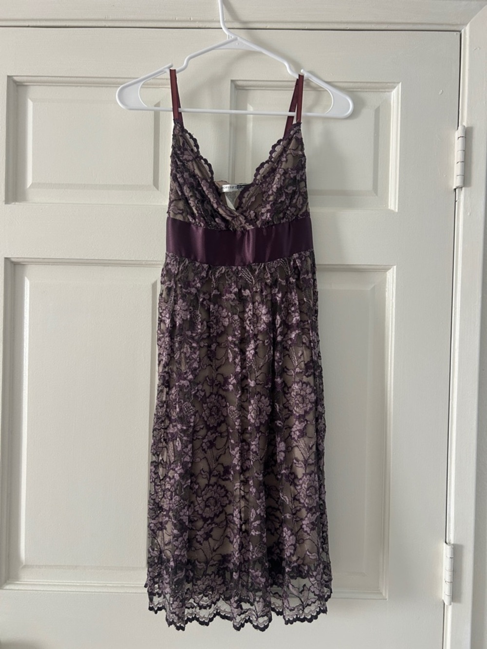 Necessary Objects Purple Lace Overlay Midi Dress